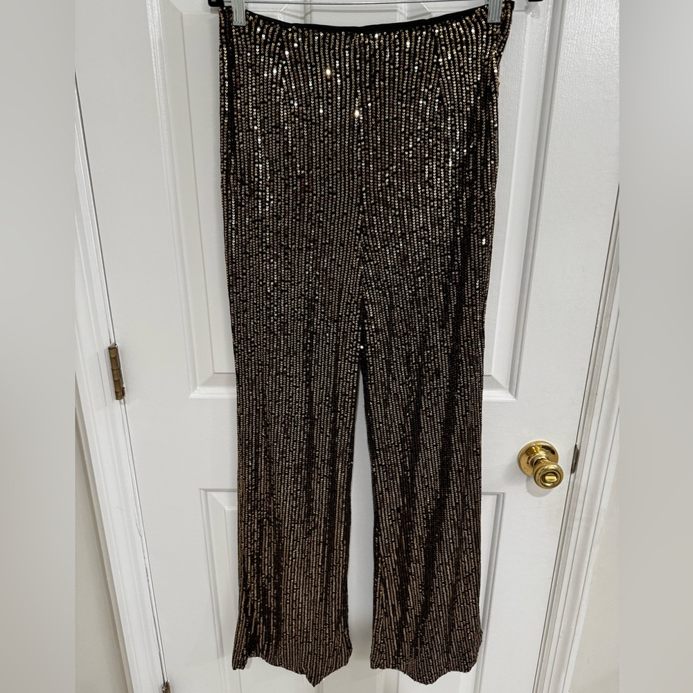 Black and gold Sequin Embellished Black Pants